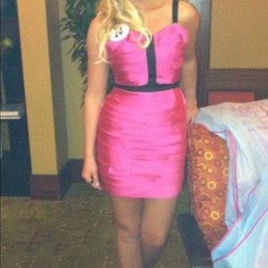 Hot Pink with black accent bandage dress